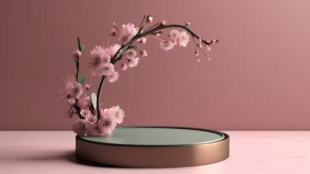 Minimal product display podium with cherry blossom. generative aiの素材