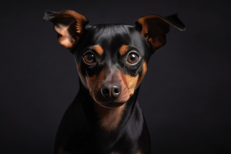 Portrait of a purebred miniature pinscher on a black background. generative aiの素材