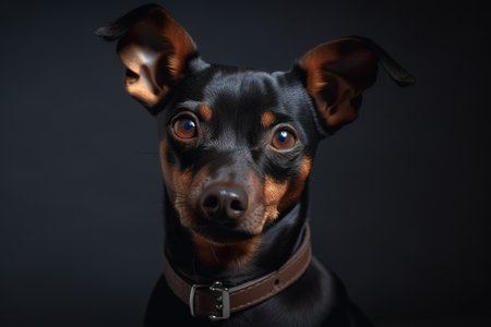 Portrait of a miniature pinscher dog on a black background. generative aiの素材