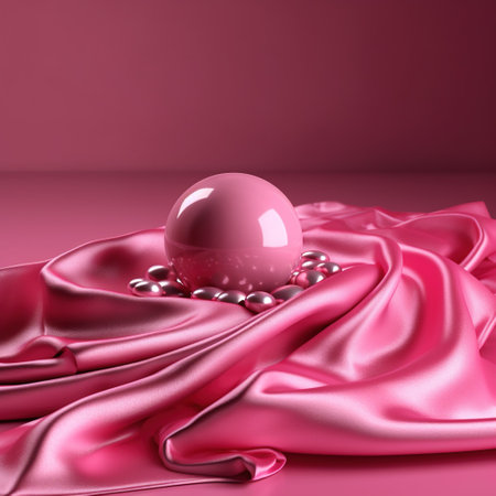 pink satin background with pearls and sphere. generative aiの素材