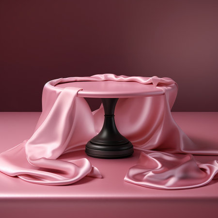 A table with a pink silk cloth in the studio. generative aiの素材