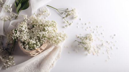 Bouquet of white gypsophila flowers on white background. generative aiの素材