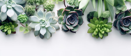 Succulents and echeverias on white background. generative aiの素材
