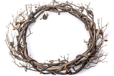 Wreath of dried branches on a white background, top view. generative aiの素材