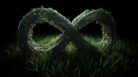 Infinity symbol made of grass on black background. generative aiの素材