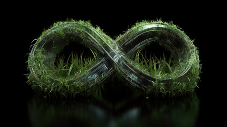 Infinity symbol made of grass on black background. generative aiの素材
