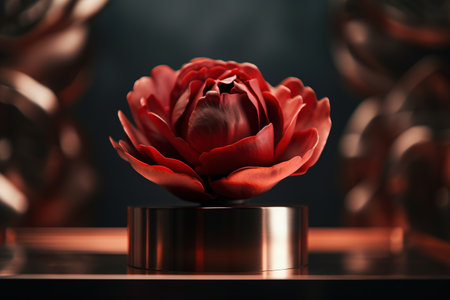 Beautiful red flower on a dark background. 3d rendering.の素材