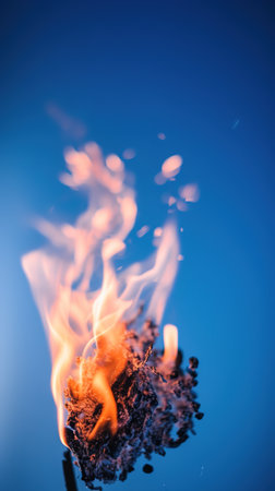 Burning plant on a blue background. Close-up. Macro. Shallow depth of field. generative aiの素材