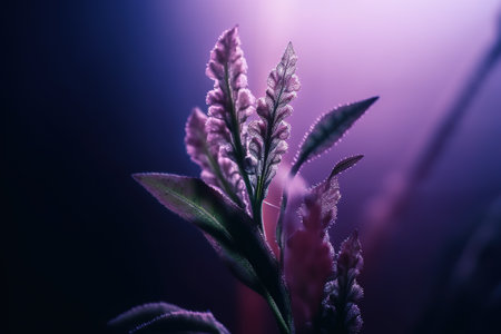 close up of small green plant on dark background with blur bokeh. generative aiの素材