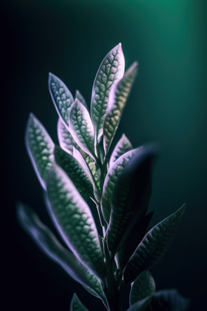 Beautiful green leaves on a dark background. Selective focus. Toned. generative aiの素材