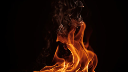 Fire flames on black background. Abstract blaze fire flame texture background. generative aiの素材
