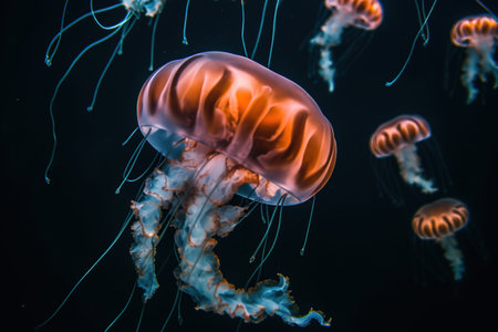 Beautiful jellyfish swimming in the water. Underwater world. generative aiの素材