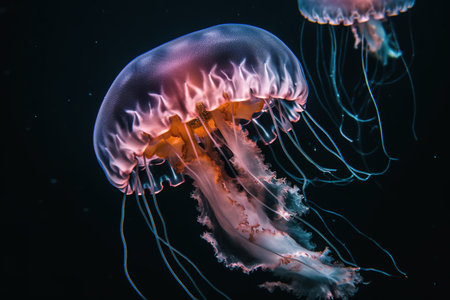 Beautiful jellyfish swimming in the water. Underwater world. generative aiの素材