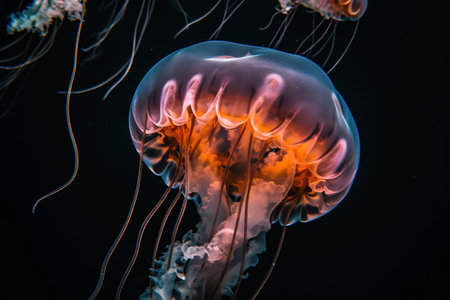 Beautiful jellyfish swimming in the water. Underwater world. generative aiの素材