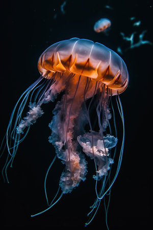 Beautiful jellyfish swimming in the water. Underwater world. generative aiの素材