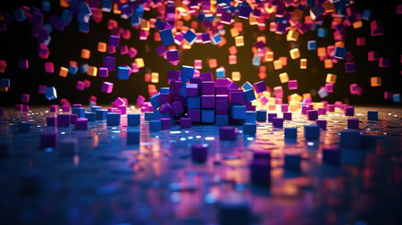 Abstract background with cubes in purple and blue colors. generative aiの素材