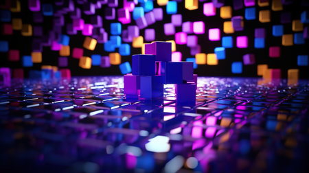 Abstract background with cubes in purple and blue colors. generative aiの素材