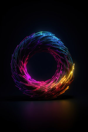 Abstract neon circle on dark background. generative aiの素材