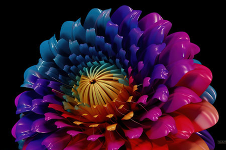 Colorful dahlia flower made of plastic isolated on black background. Close up. generative aiの素材