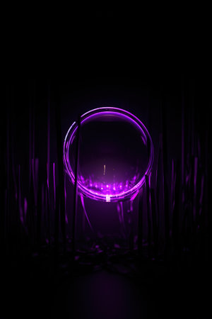 Glowing neon circle with lines on black background. generative aiの素材