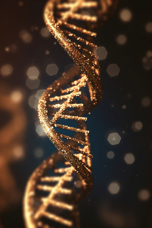 Digital illustration DNA structure in colour background with bokeh effect. generative aiの素材