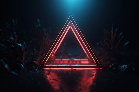 Neon triangle on a dark background. generative aiの素材