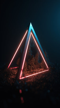 Neon triangle on a dark background. generative aiの素材
