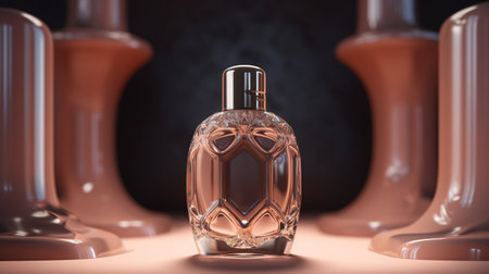 Perfume bottle mockup on brown background. generative aiの素材