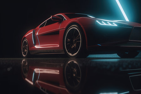 Futuristic sports car on dark background. generative aiの素材