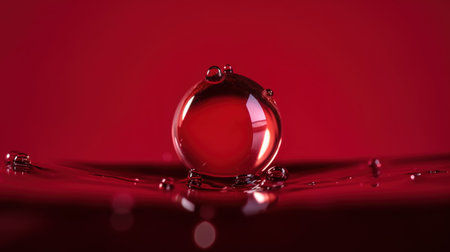 Water drop on red background. Water drops on a red background. generative aiの素材