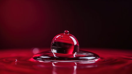 Water drop close-up on a red background. Shallow depth of field. generative aiの素材