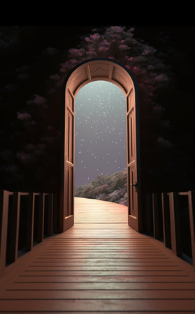 Mysterious door in the dark. Fantasy world. generative aiの素材