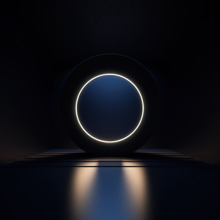 Abstract neon light in dark empty room. generative aiの素材