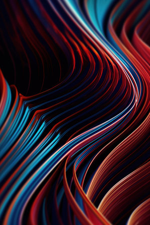 Abstract background with red and blue wavy lines. generative aiの素材