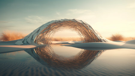 Surreal landscape with tree trunks in the water. generative aiの素材