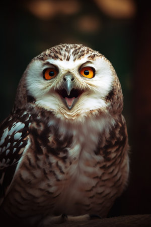 Portrait of a beautiful owl with orange eyes, close-up. generative aiの素材