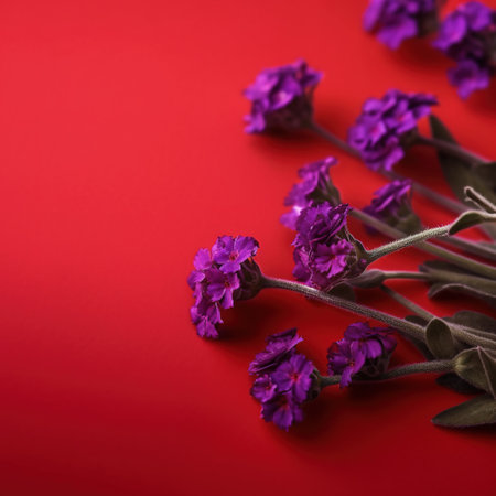 Bouquet of red tulips on a red background with copy space. generative aiの素材