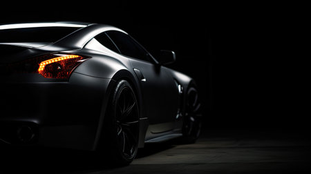 Side view of a luxury black sports car on a dark background. generative aiの素材
