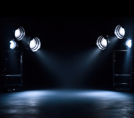 Stage Spotlight with Stage Podium Scene, Stage Spotlight on a Stage, Stage Background. gnerative aiの素材