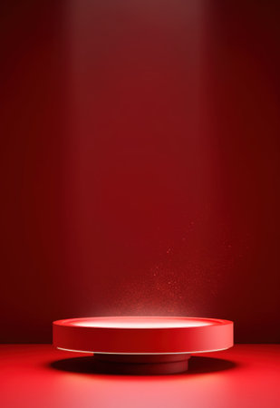 Red podium on red background. Scene to show cosmetic product. generative aiの素材