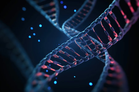 DNA strand on blue background. 3D illustration. generative aiの素材