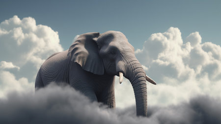 Elephant sitting on a hill in the clouds. generative aiの素材