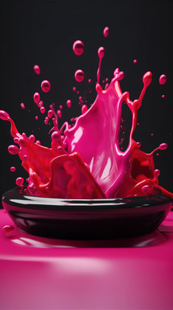 Pink paint splashing isolated on black background. generative aiの素材