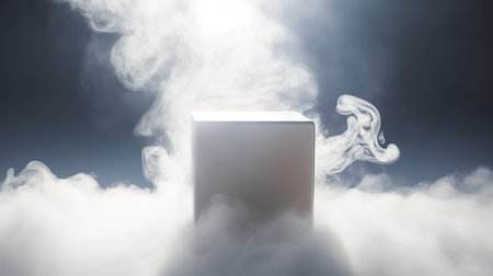 Smoke coming out of a white box on a dark background. generative aiの素材