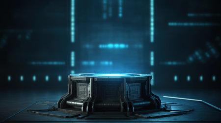 Futuristic sci-fi space station on dark background. AI Generativeの素材