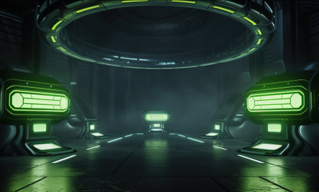Futuristic scifi tunnel corridor with glowing lights. AI Generativeの素材