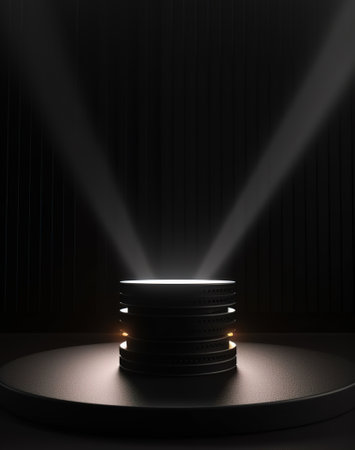Stage podium illuminated with spotlight. Award ceremony concept. AI Generatedの素材