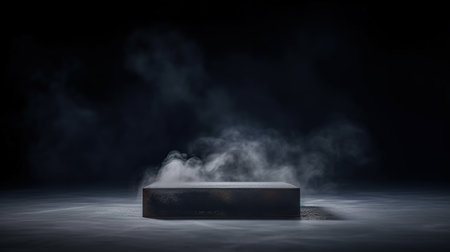 Black pedestal with smoke on black background. AI Generativeの素材