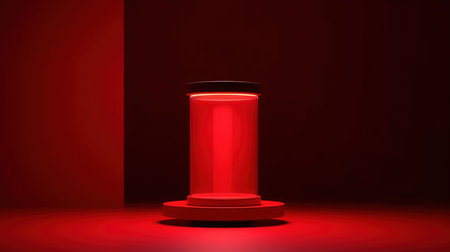 Red podium on a dark red background. AI generativeの素材