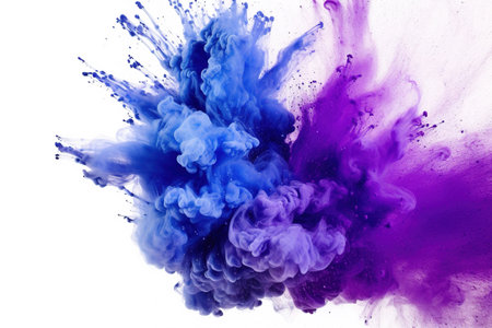 Blue and purple ink in water isolated on white background. Abstract background. AI Generatedの素材